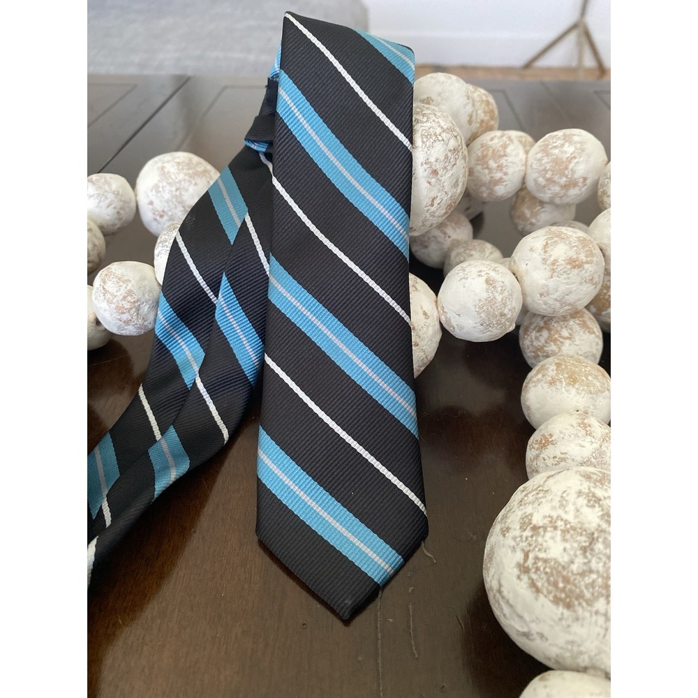 G by Guess Black Aqua‎ Stripped Skinny 1.5" Dress Tie Vintage Preppy Rockabilly